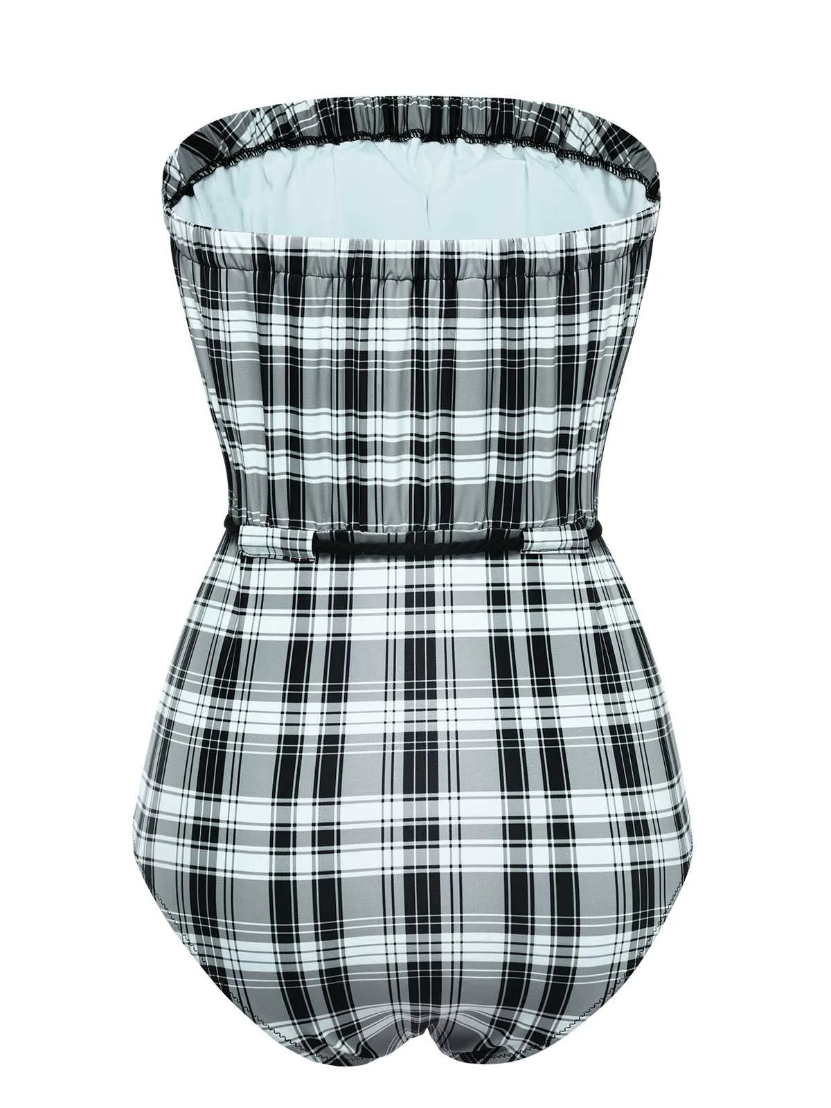 1950s Strapless Plaids One-Piece Swimsuit