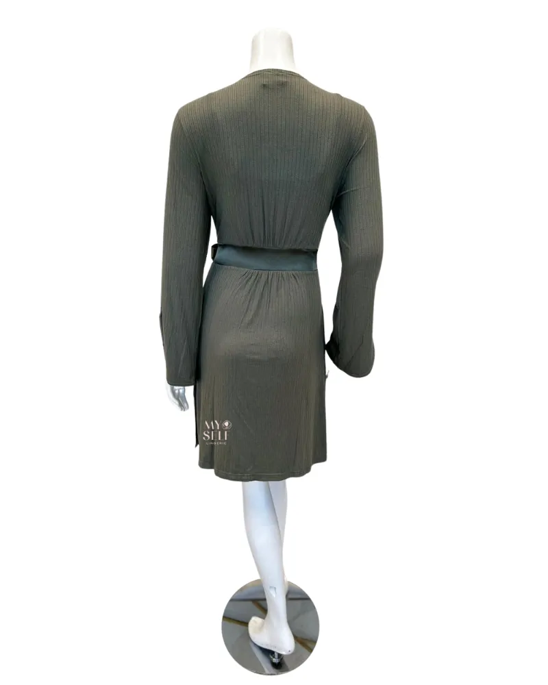 6312 Dusty Olive Whisper Pointelle Modal Short Morning Robe
