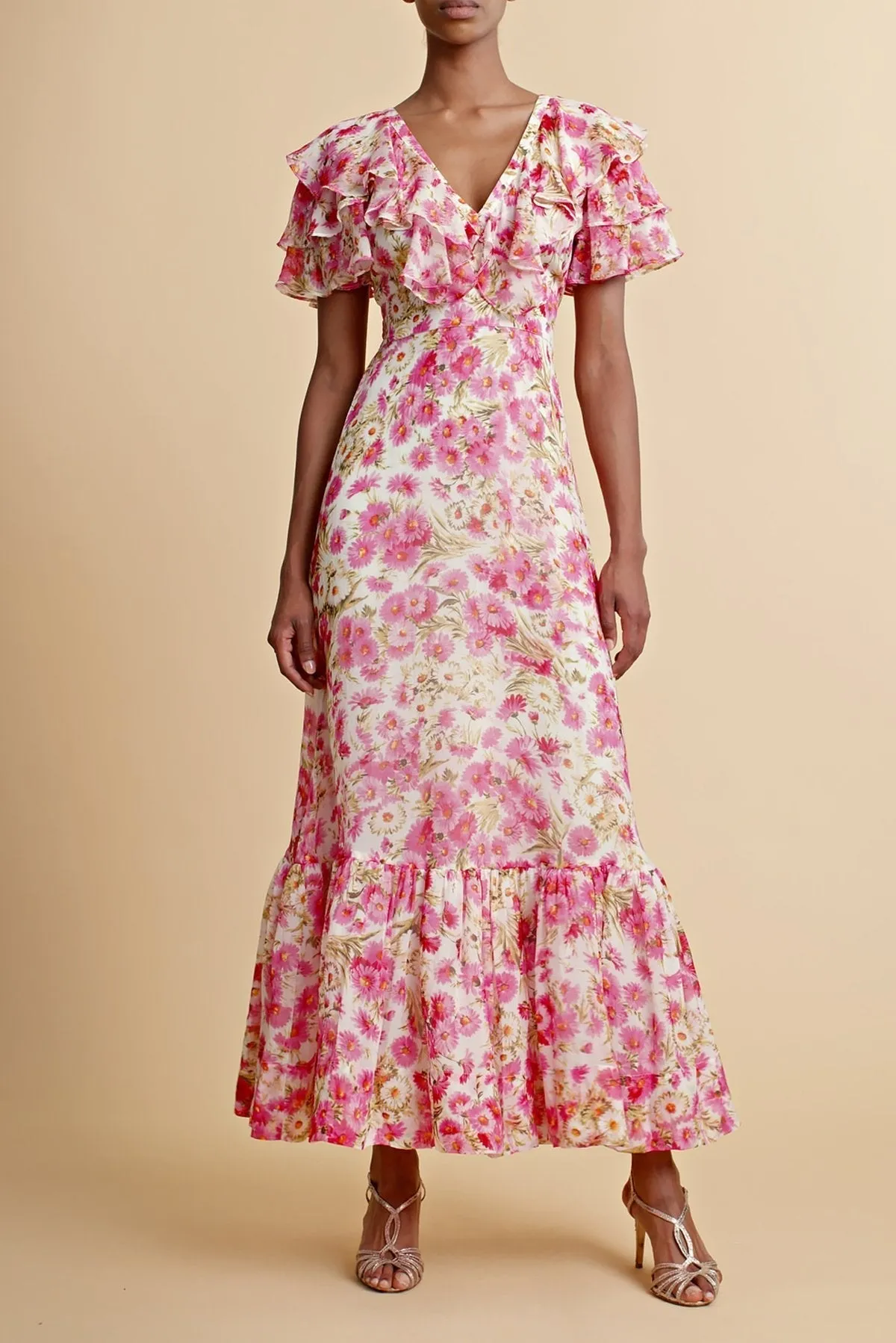 Agatha Robe midi évasée à volants et nœud papillon