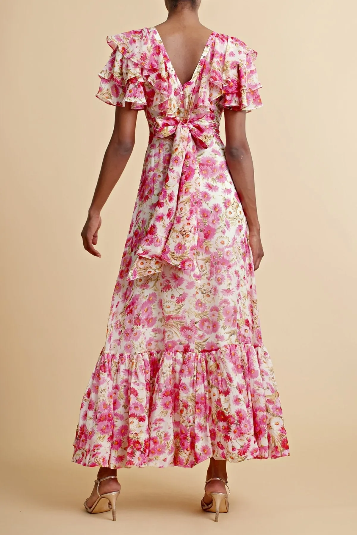 Agatha Robe midi évasée à volants et nœud papillon
