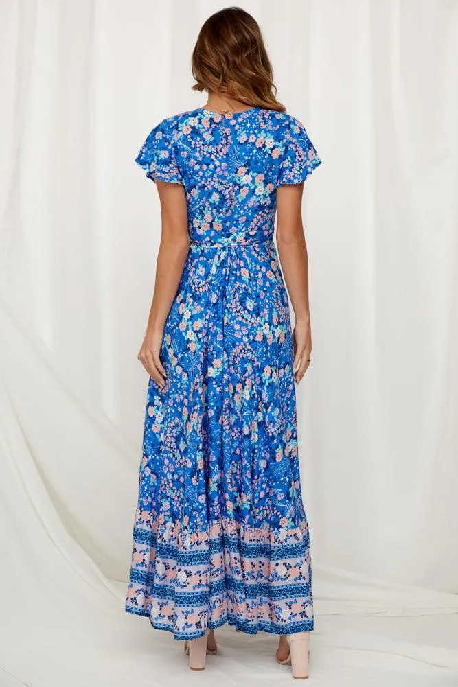 Aixa Robe maxi imprimée avec volants et effet cache-cœur
