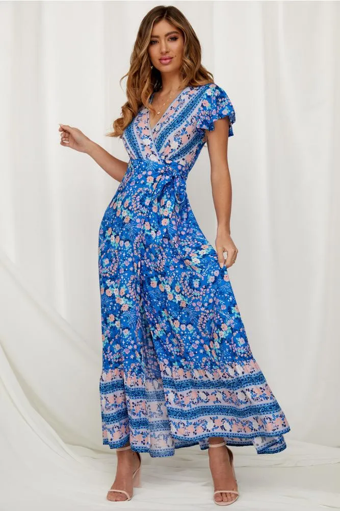Aixa Robe maxi imprimée avec volants et effet cache-cœur