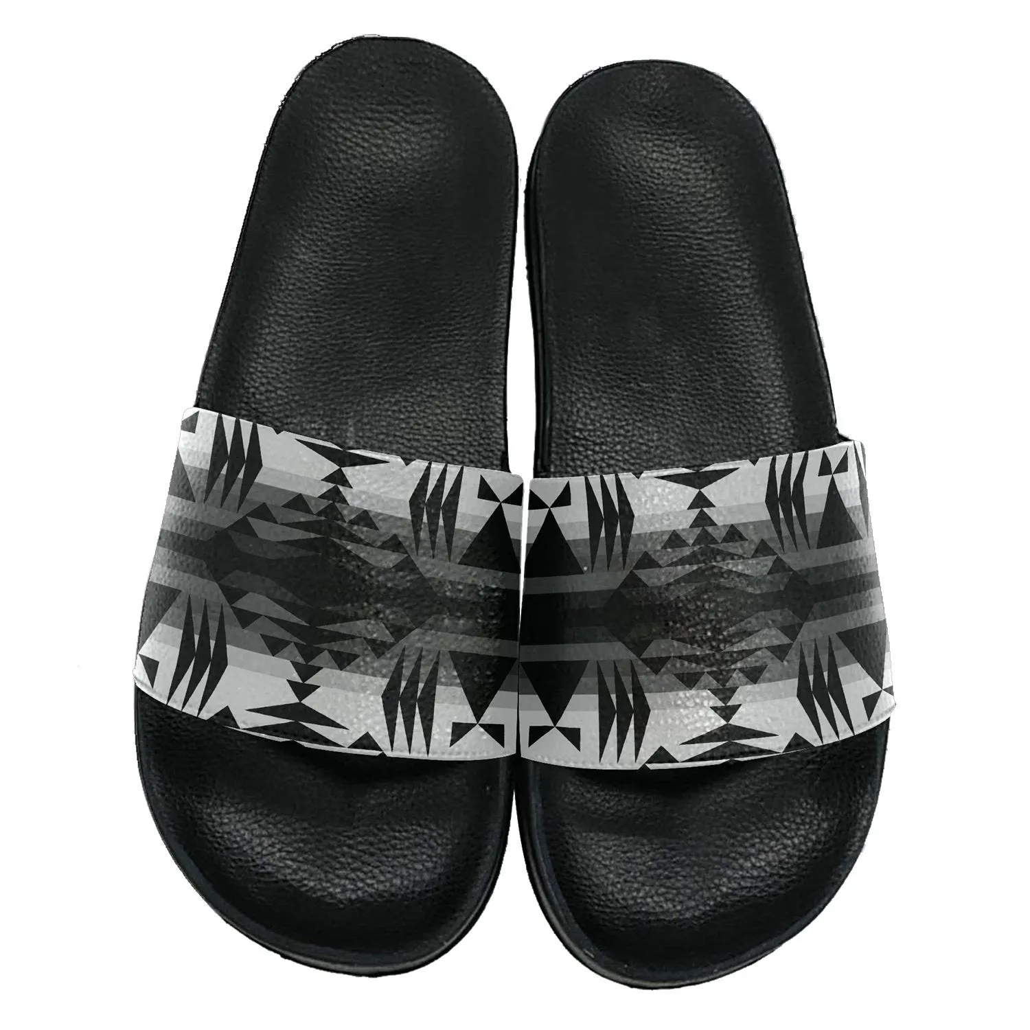 Between the Mountains White and Black Slide Sandals
