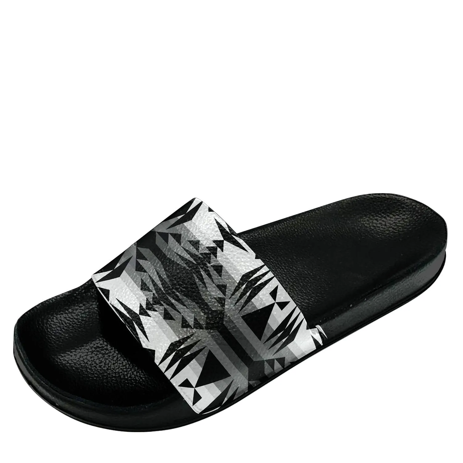 Between the Mountains White and Black Slide Sandals