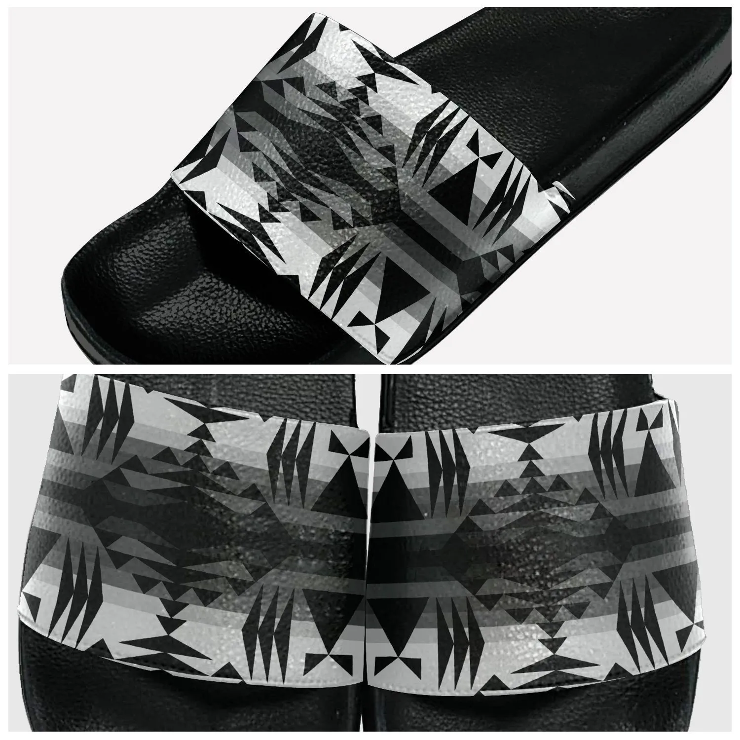Between the Mountains White and Black Slide Sandals