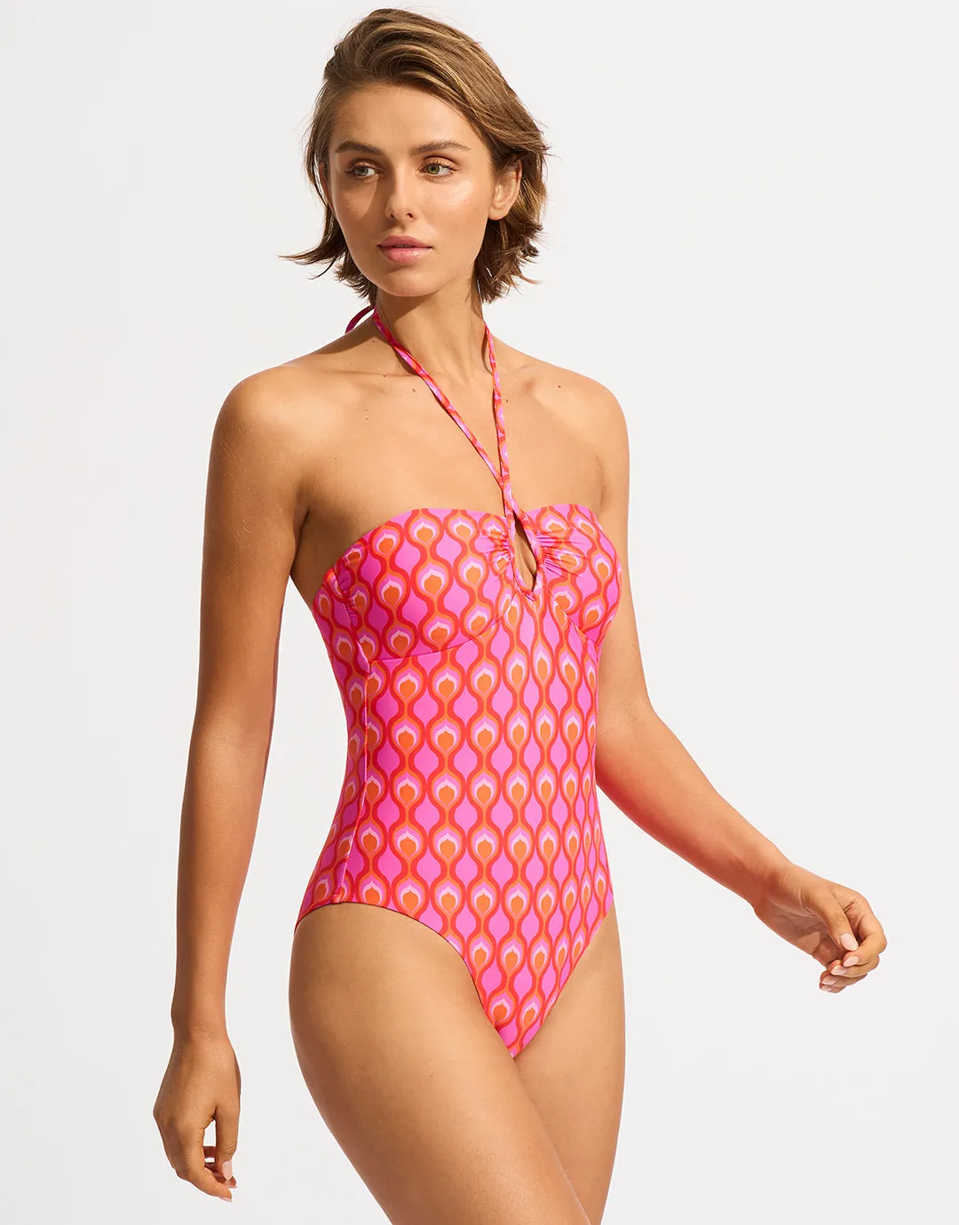 Birds of Paradise Diamond Wire Bandeau Swimsuit - Chilli Red