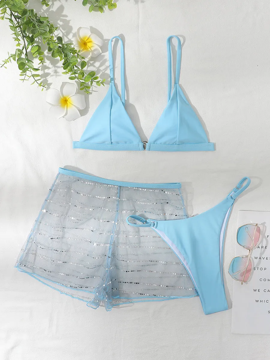 Blue Bikini Sexy Push Up Swimwear Women Thong Biquini