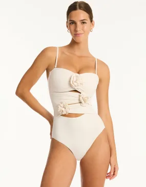 Casa Del Mar Flower Bandeau Swimsuit - Coconut