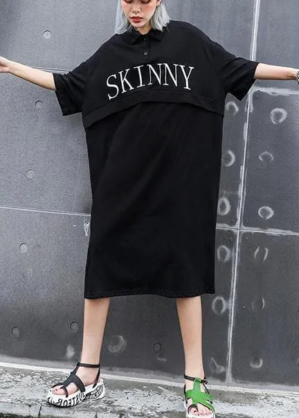 Classy black cotton outfit lapel back side open cotton robes summer Dress