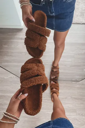 Comfy Is The New Cool Brown Furry Slipper Slides