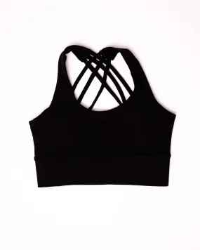 Crisscross Crop Sports Bra | BLACK