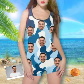 Custom Face Camouflage Women's One Piece Boyleg Swimsuit