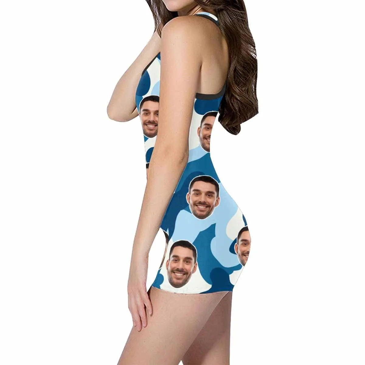 Custom Face Camouflage Women's One Piece Boyleg Swimsuit