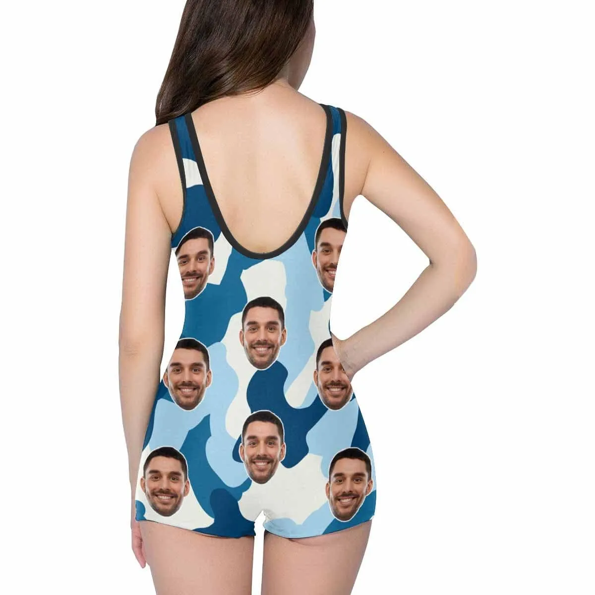 Custom Face Camouflage Women's One Piece Boyleg Swimsuit