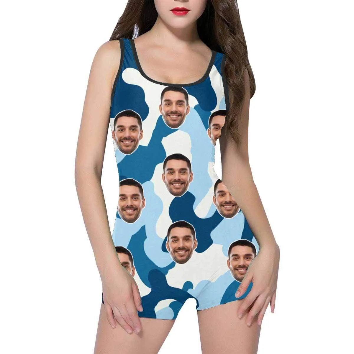 Custom Face Camouflage Women's One Piece Boyleg Swimsuit