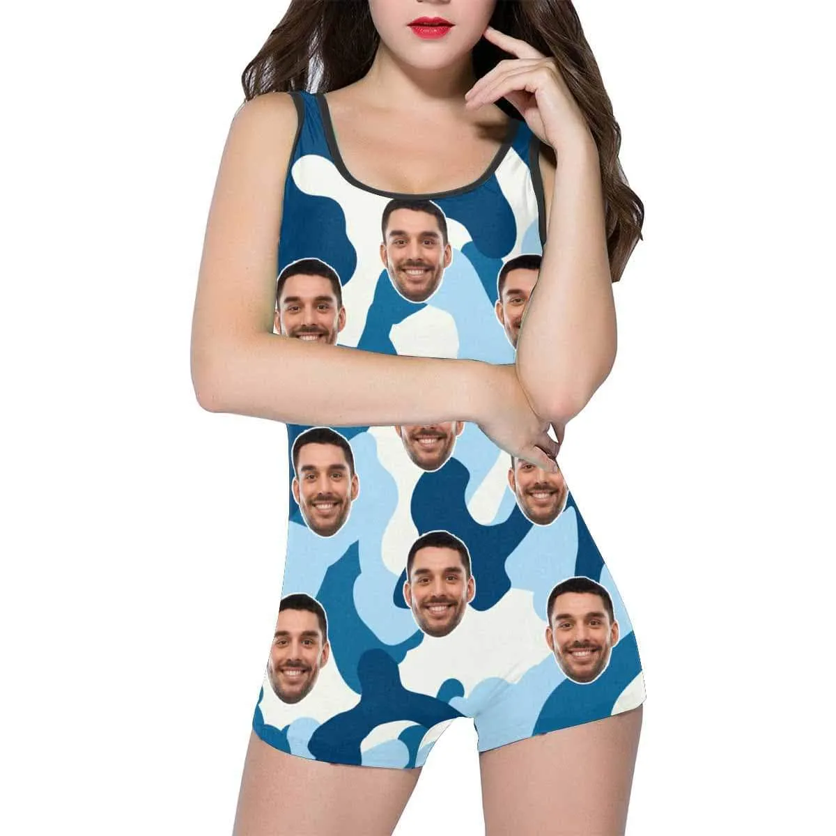 Custom Face Camouflage Women's One Piece Boyleg Swimsuit