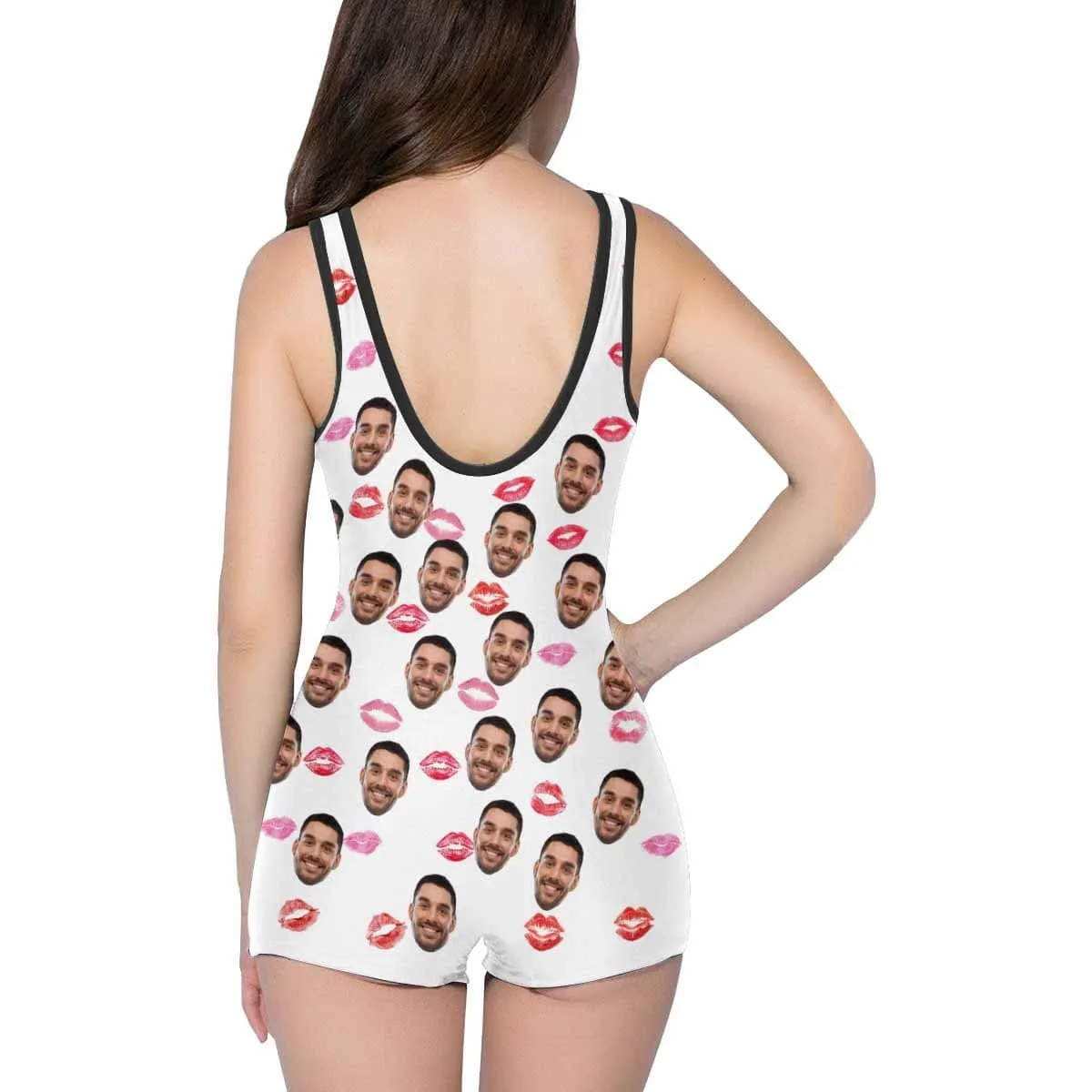 Custom Face Pink Lips Women's One Piece Boyleg Swimsuit