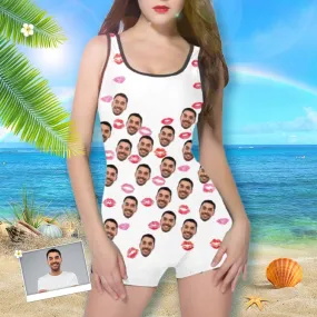 Custom Face Pink Lips Women's One Piece Boyleg Swimsuit