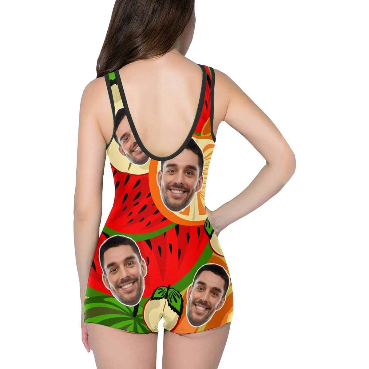 Custom Face Watermelon Women's One Piece Boyleg Swimsuit