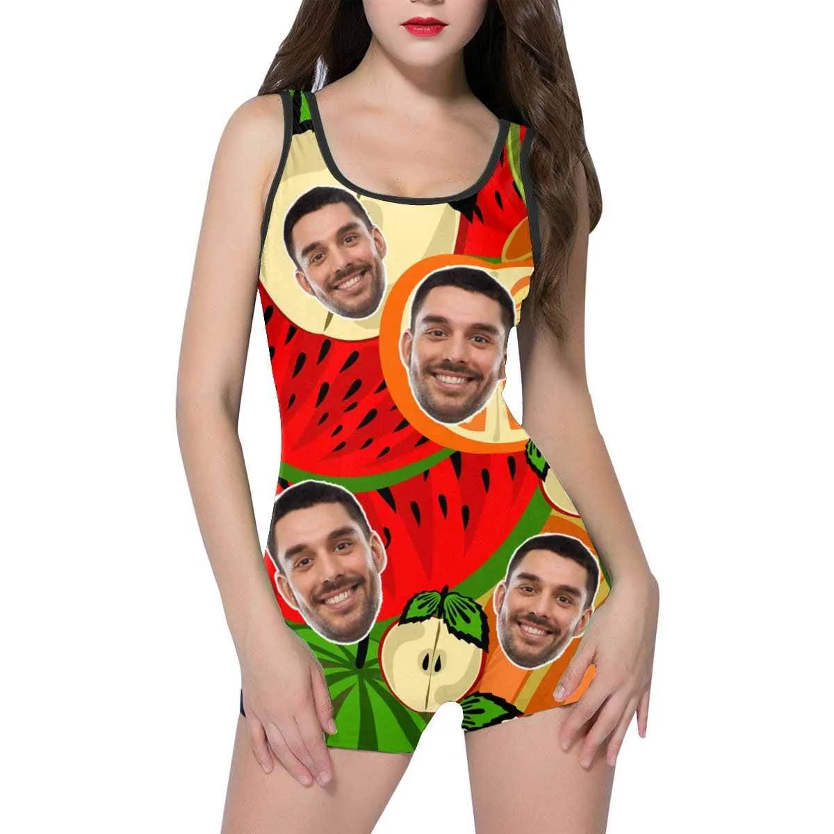 Custom Face Watermelon Women's One Piece Boyleg Swimsuit