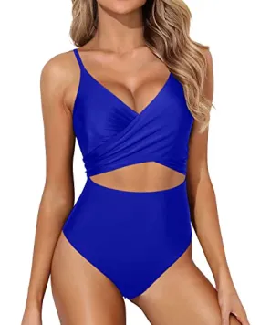 Cutout High Waisted Monokini Tummy Control One Piece Swimsuits For Women-Royal Blue