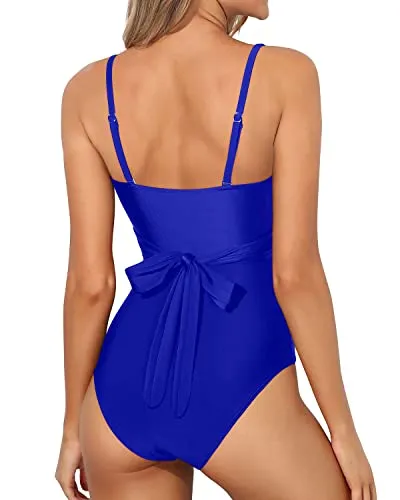 Cutout High Waisted Monokini Tummy Control One Piece Swimsuits For Women-Royal Blue