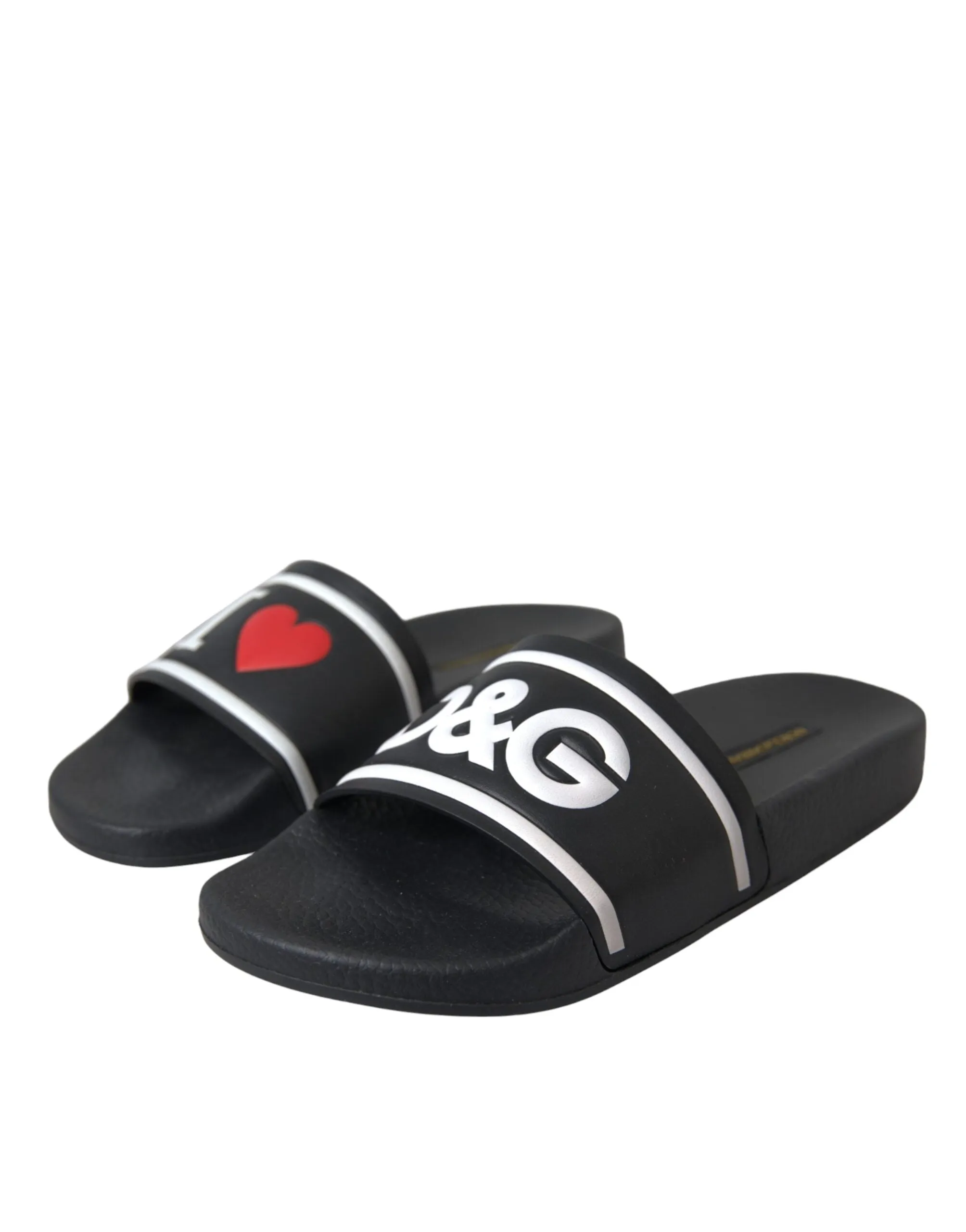 Dolce & Gabbana I Love D&G Slides in Black Leather