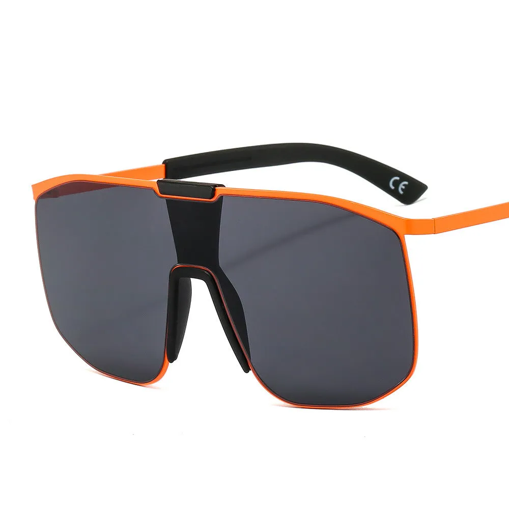 Fashionable and modern color metal one-piece sunglasses for men and women large frame integrated sunglasses