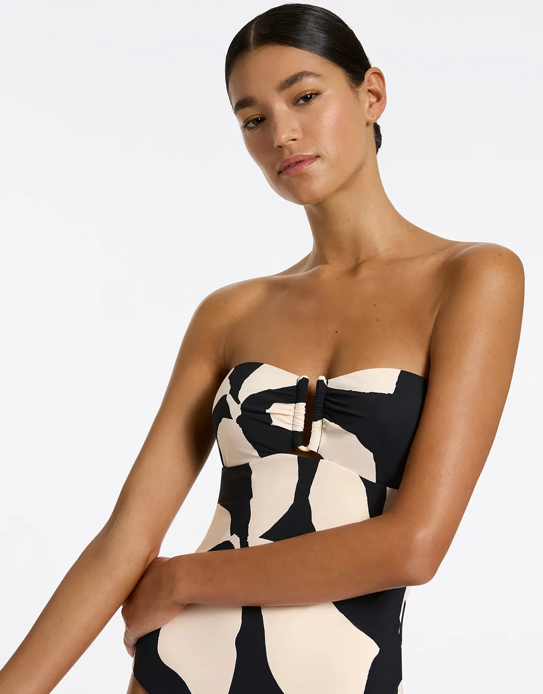 Fiore Bandeau Swimsuit - Black and Cream