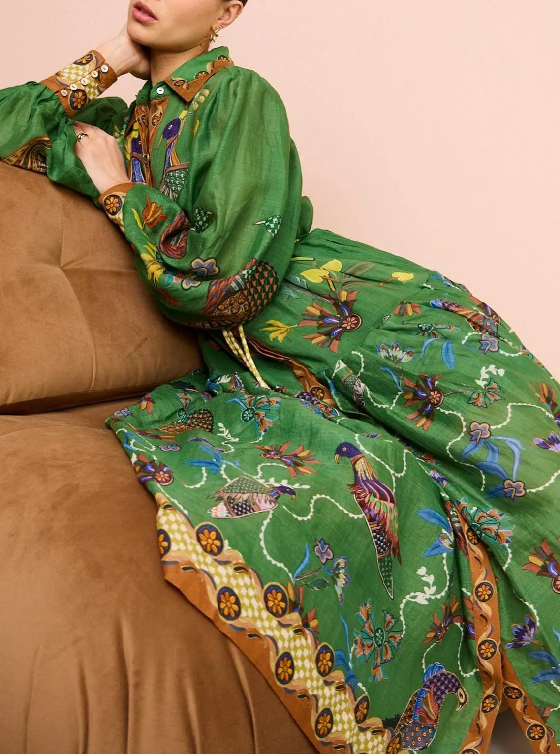 Georgina - Robe verte vintage en forme de paon