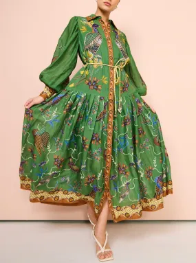 Georgina - Robe verte vintage en forme de paon