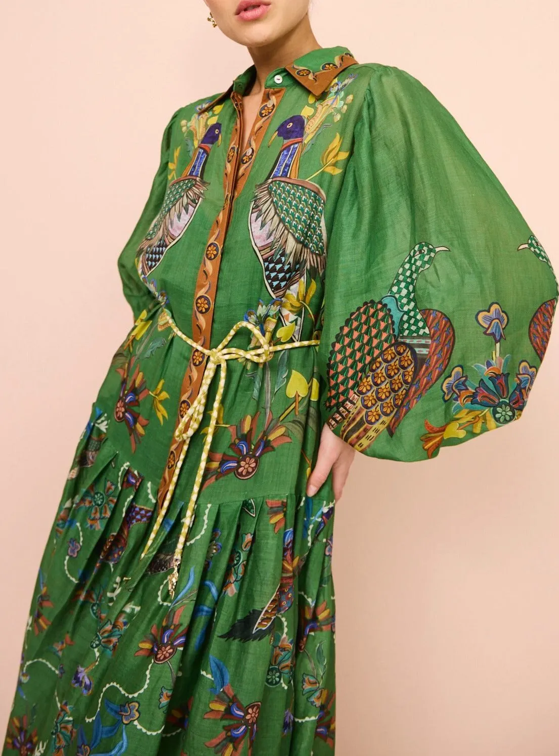 Georgina - Robe verte vintage en forme de paon