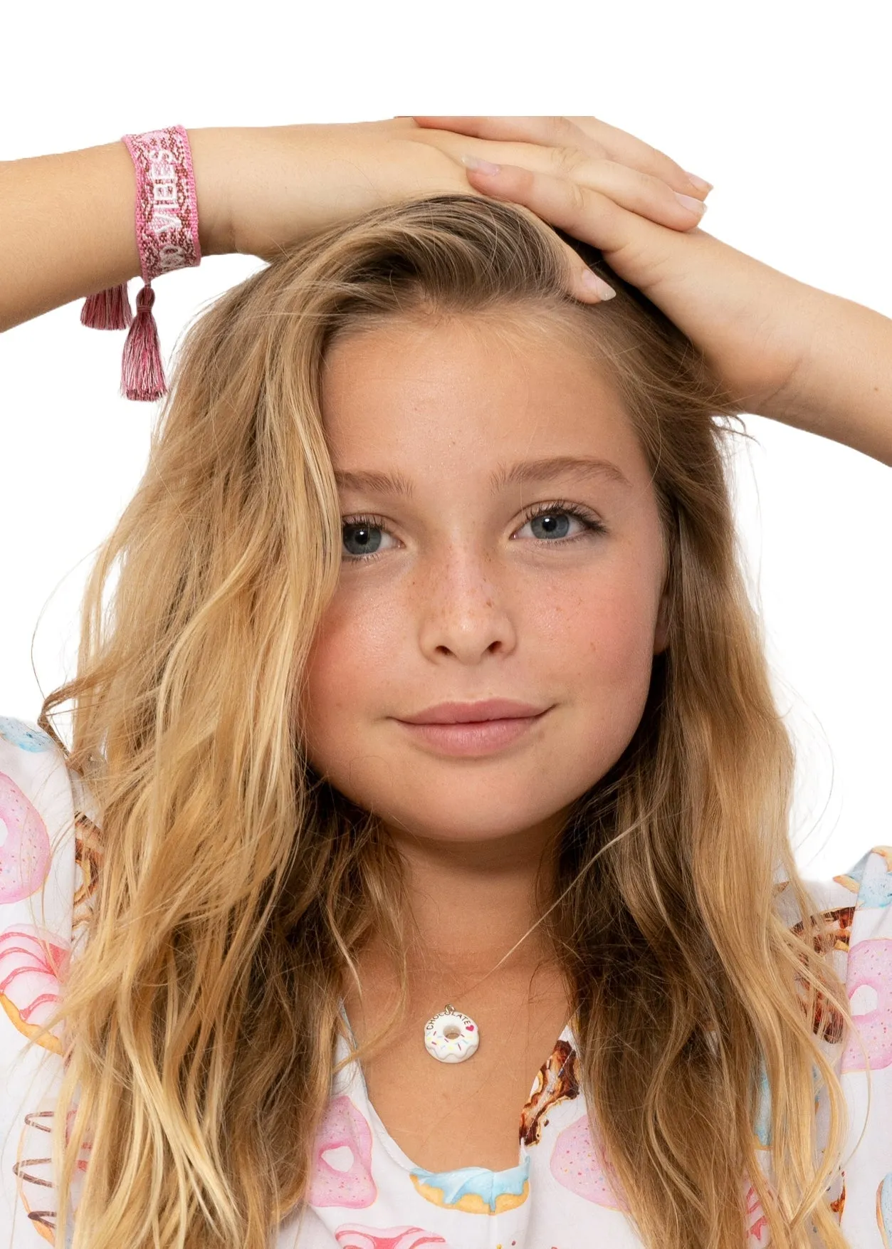 Girls Donut Charm Necklace on "Invisible" String