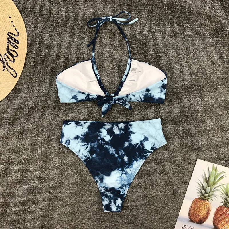 Haler Bandeau Tie-dye High Rise Thong Bottom Bikinis