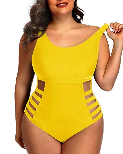 High Waisted Tummy Control Swimsuits Plus Size One Piece Bathing Suits For Women-Neon Yellow