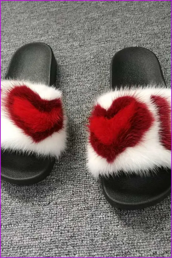 I Love You Mink Fur Slides F017