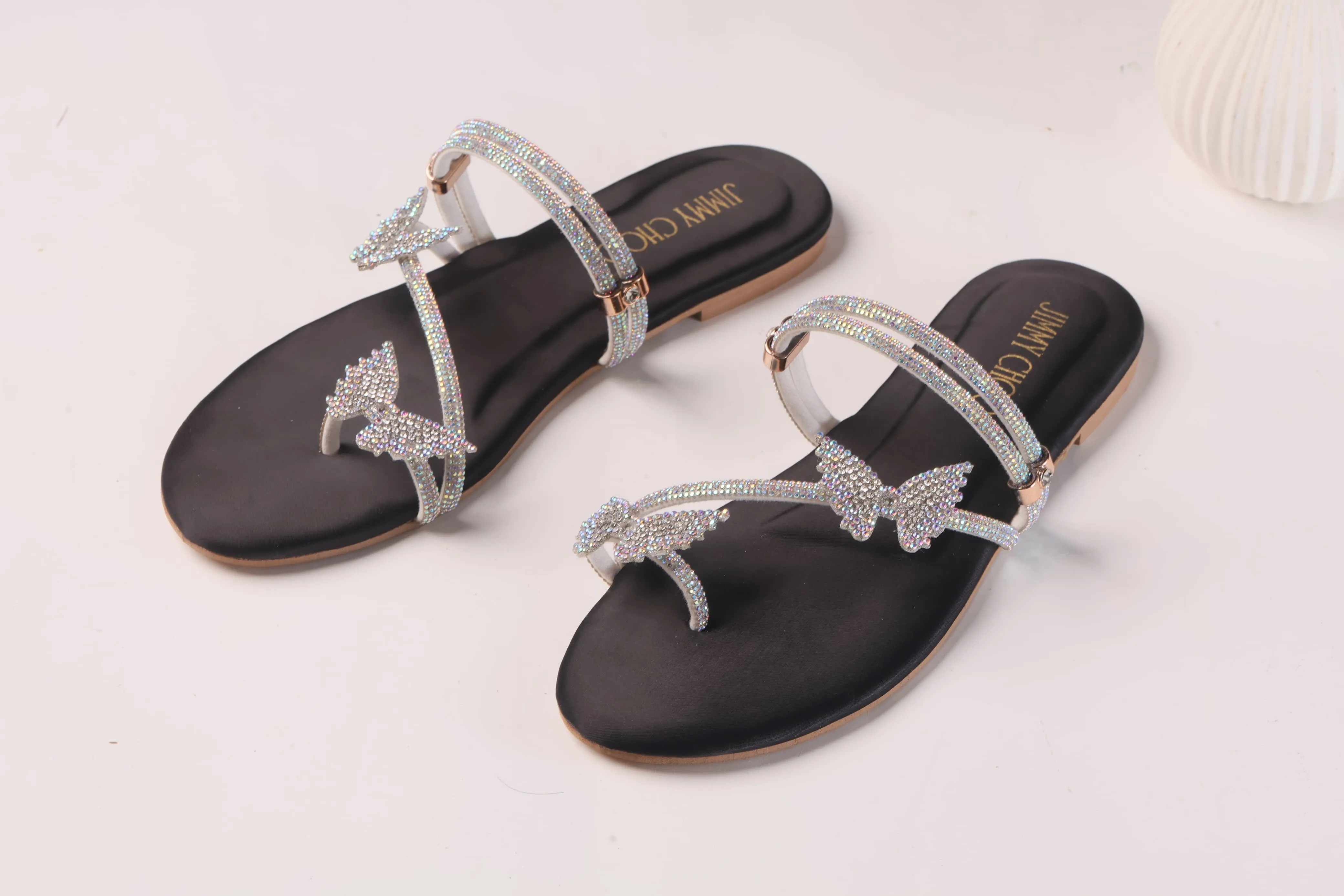 JIMMY CHOO MASH STRAP BUTTERFLY SLIPPERS - BLACK