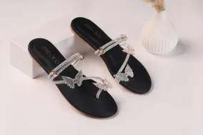 JIMMY CHOO MASH STRAP BUTTERFLY SLIPPERS - BLACK