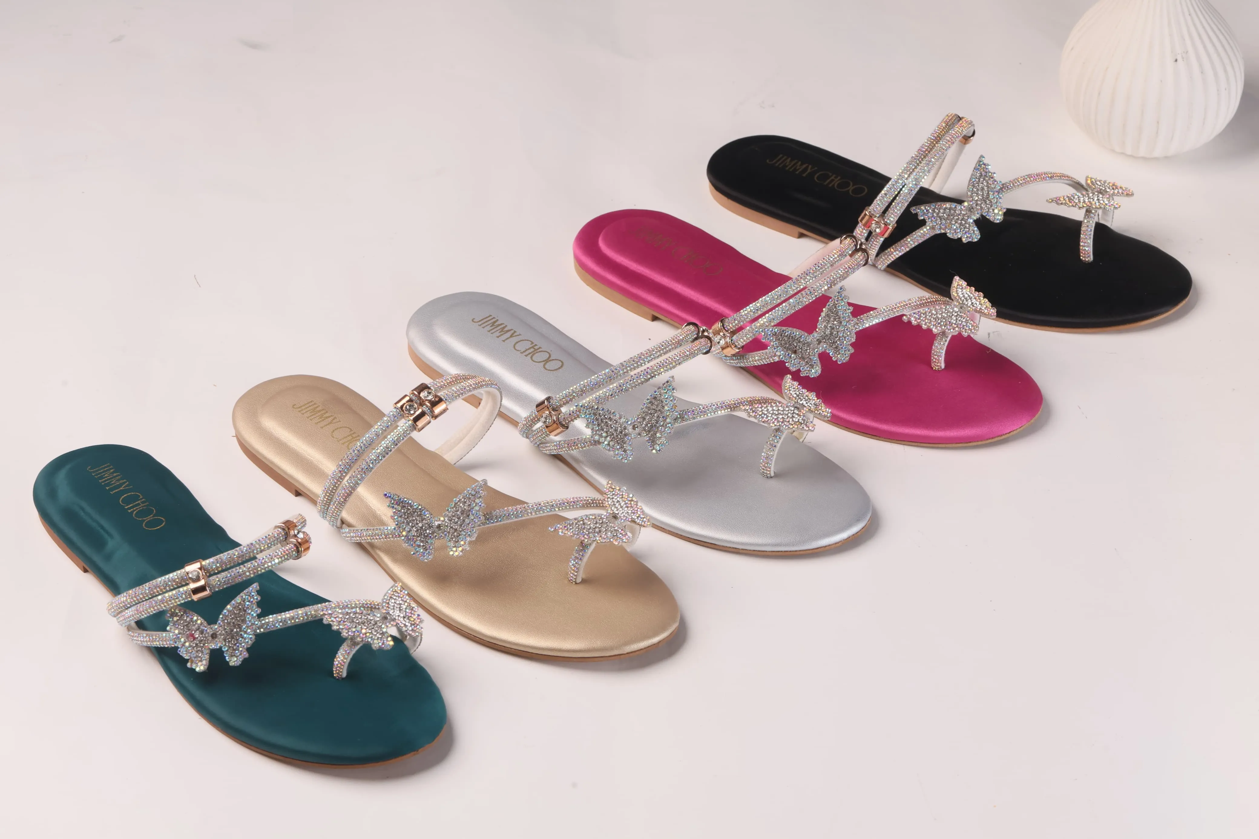 JIMMY CHOO MASH STRAP BUTTERFLY SLIPPERS - BLACK