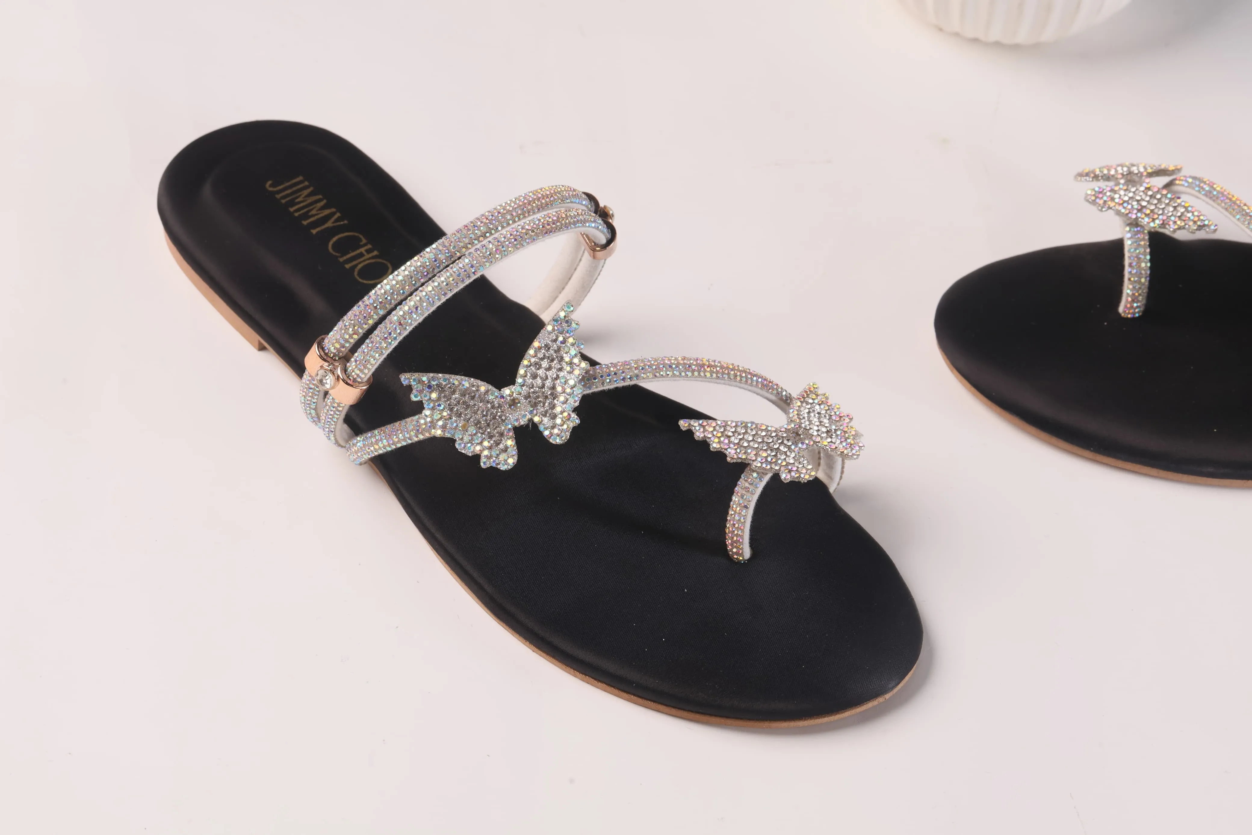 JIMMY CHOO MASH STRAP BUTTERFLY SLIPPERS - BLACK