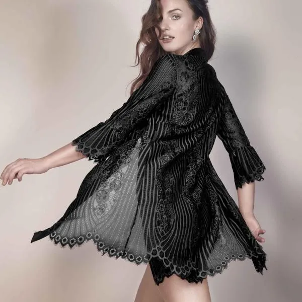 Josephine Charming Negligee Coat - Black -