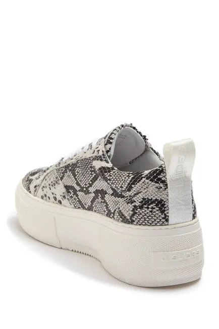 JSlides COURTO Lace-up Rounded Toe Low Top Platform Sneakers, OFF WHT/BLK Snake