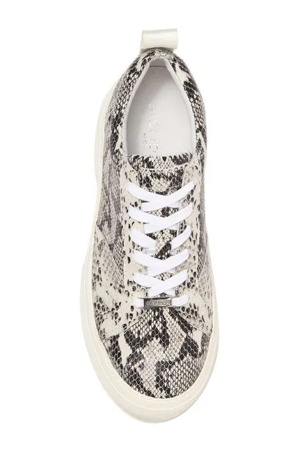 JSlides COURTO Lace-up Rounded Toe Low Top Platform Sneakers, OFF WHT/BLK Snake