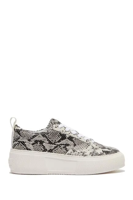 JSlides COURTO Lace-up Rounded Toe Low Top Platform Sneakers, OFF WHT/BLK Snake