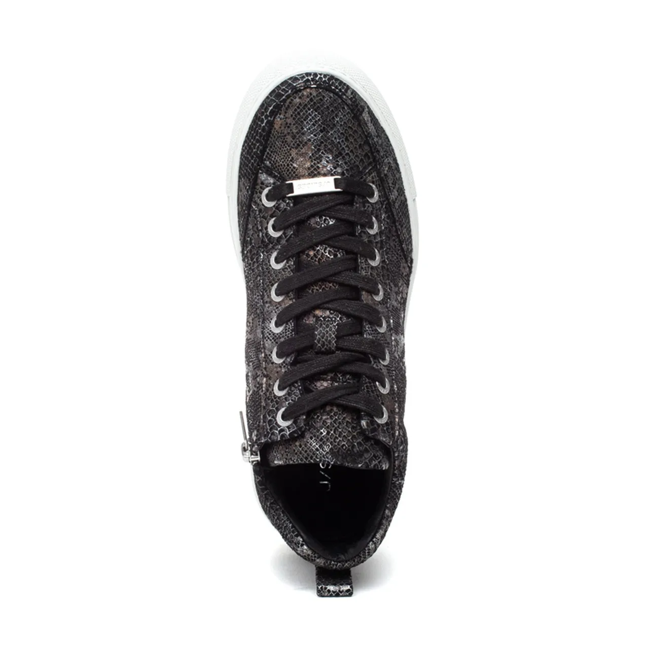 J/Slides Women's Ludlow Lace Up Rounded toe Sneaker Black Metallic Mult Embossed