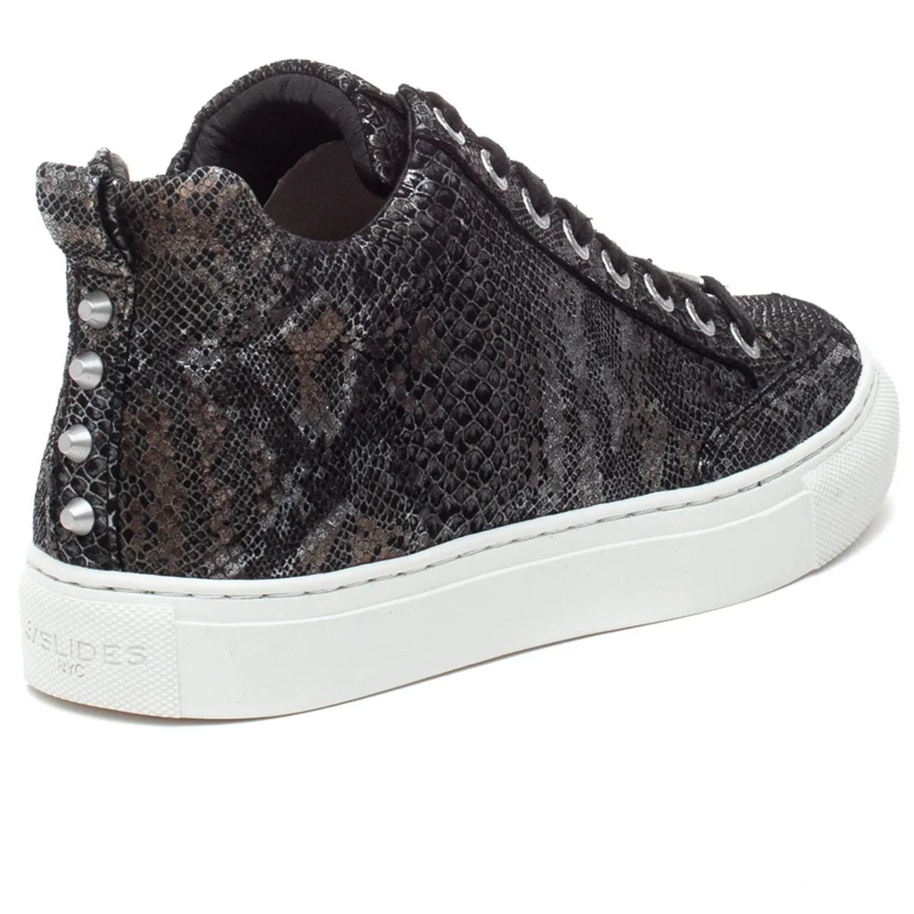 J/Slides Women's Ludlow Lace Up Rounded toe Sneaker Black Metallic Mult Embossed