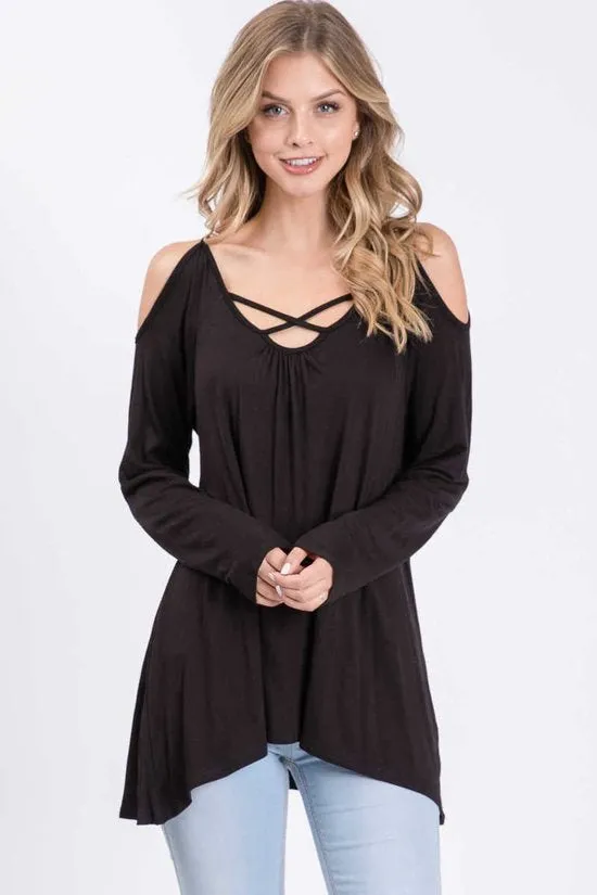 Knit top featuring an open-shoulder design and round neckline - Burgundy Or Black