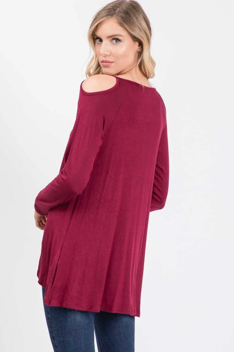 Knit top featuring an open-shoulder design and round neckline - Burgundy Or Black