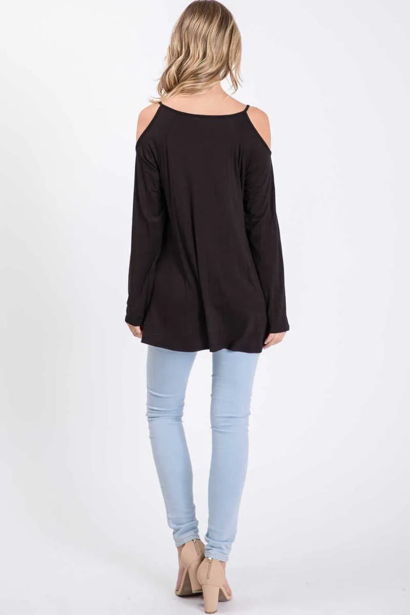 Knit top featuring an open-shoulder design and round neckline - Burgundy Or Black