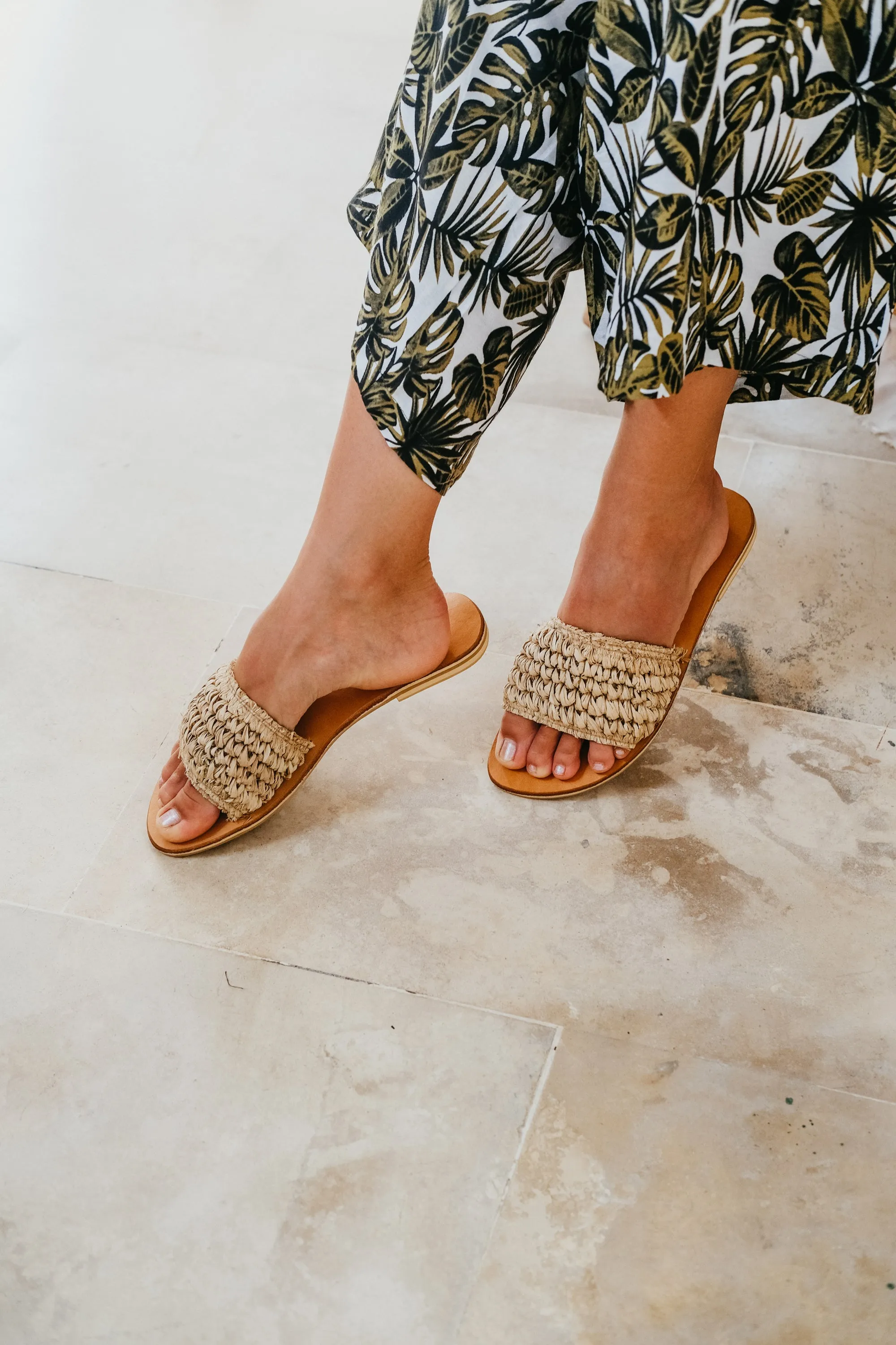 Lexi Raffia Handwoven Slide Sandal